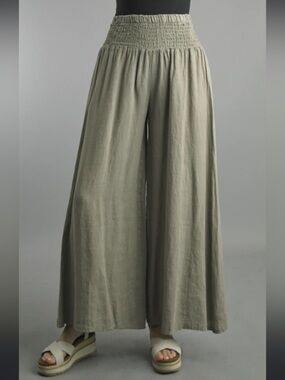 Italian Wide Leg 100% Linen Pants in Olive Green One Size